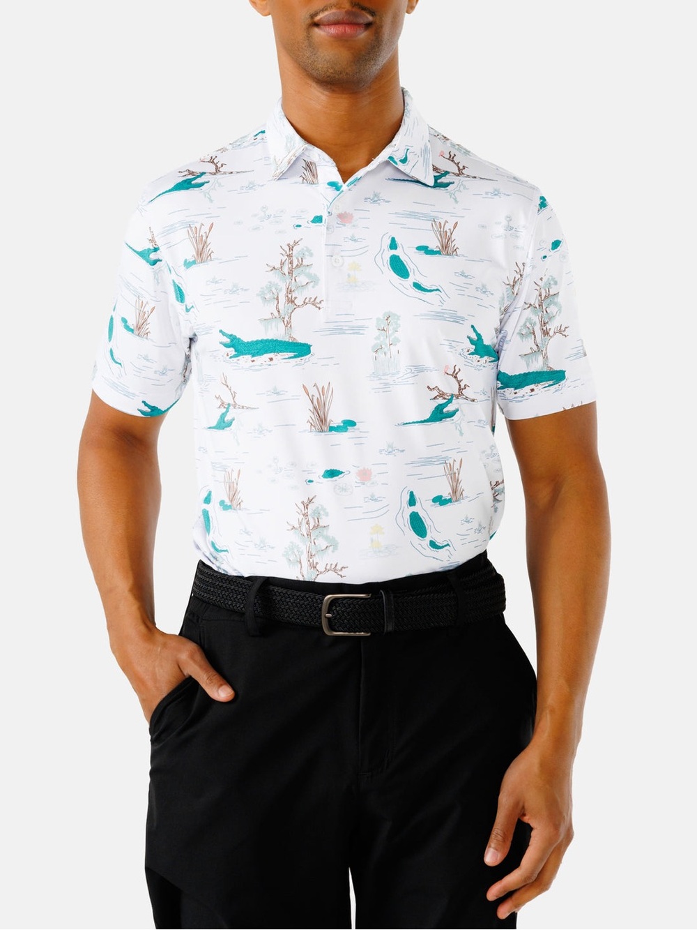 Men's White Polo with Teal Coastal Motif - Picture 8 of 8